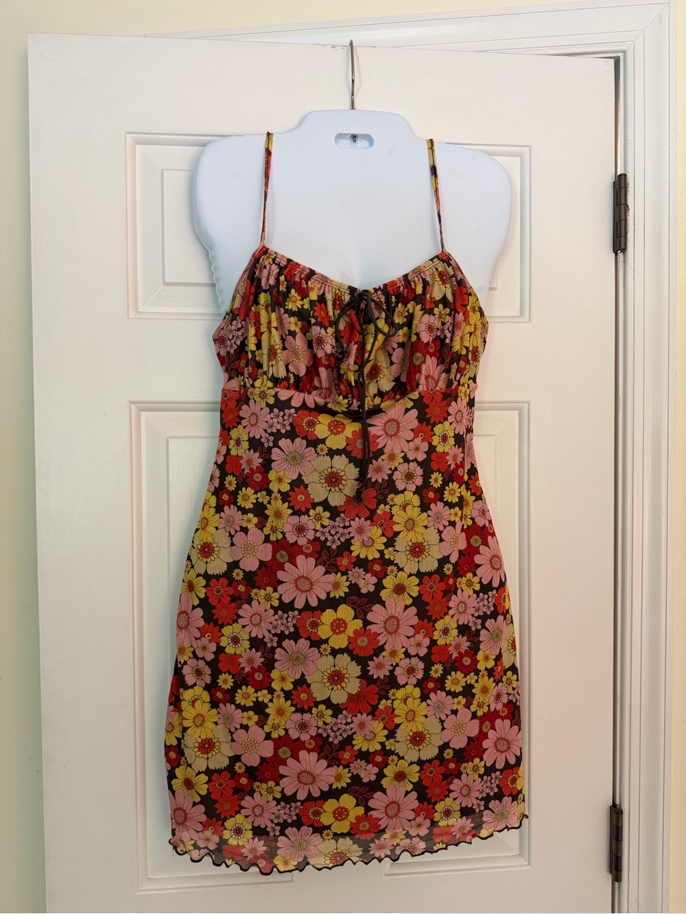 SHEIN L Floral Mini Dress Black Pink Red Yellow Cami Mesh Y2K